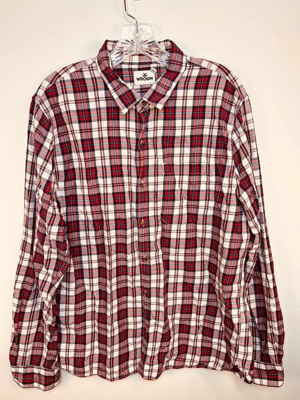 Wrogn Mens Red Plaid Button Front Long Sleeve Cotton Slim Fit Shirt